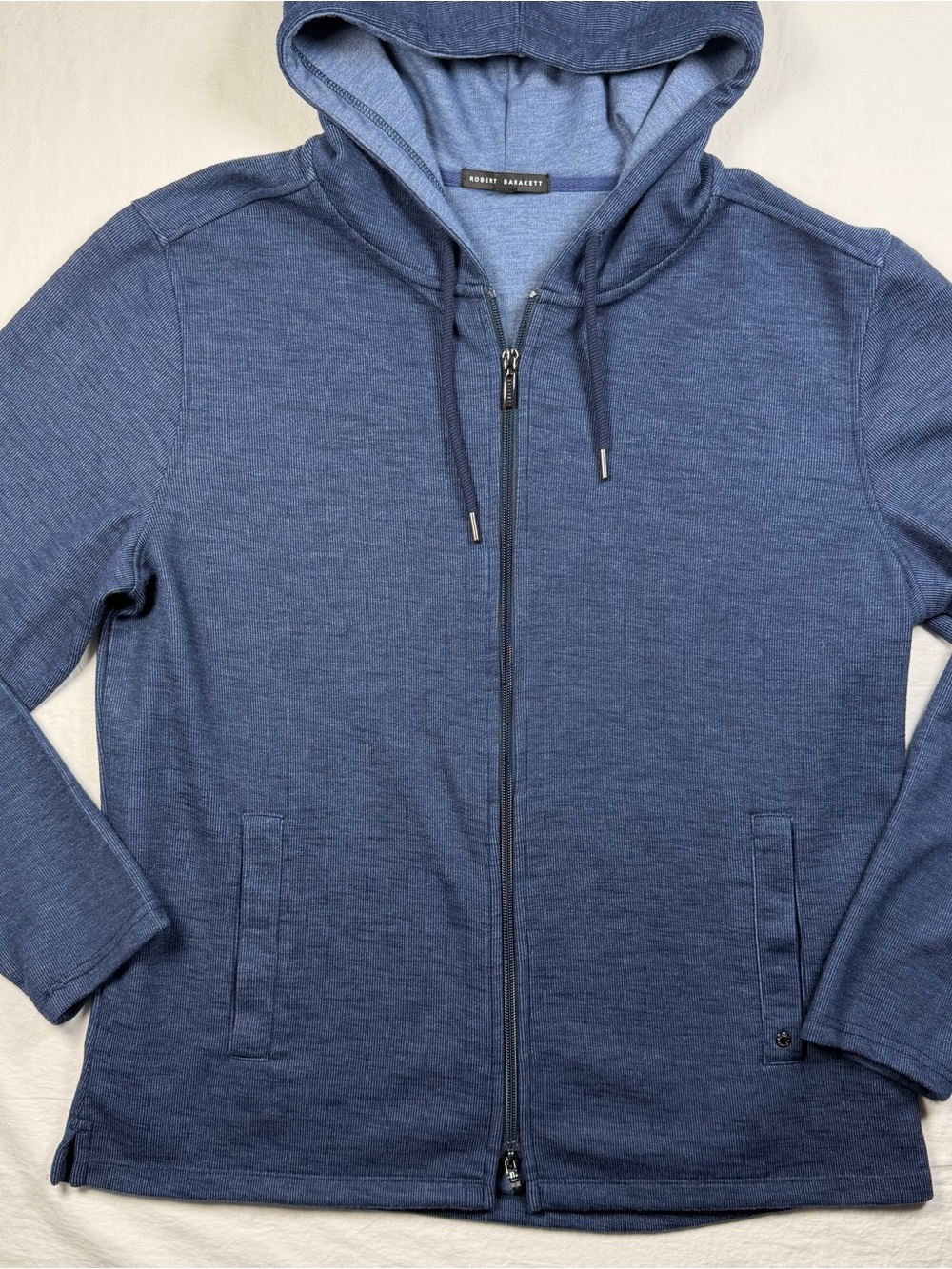 Robert Barakett Trailhead Full Zip Hoodie Mens Large Blue Rib Knit RB21126
